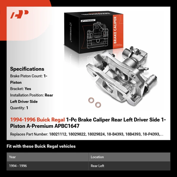 1994-1996 Buick Regal 1-Pc Brake Caliper Rear Left Driver Side 1-Piston A-Premium APBC1647