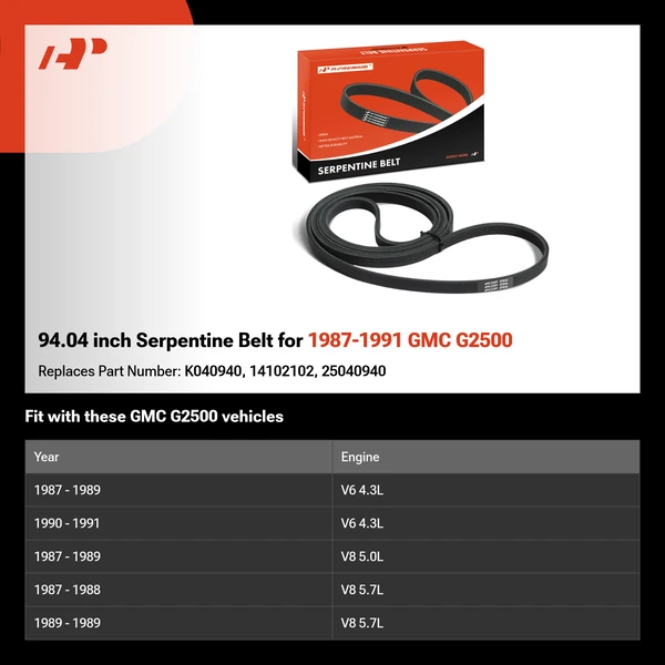 94.04 inch Serpentine Belt for 1987-1991 GMC G2500