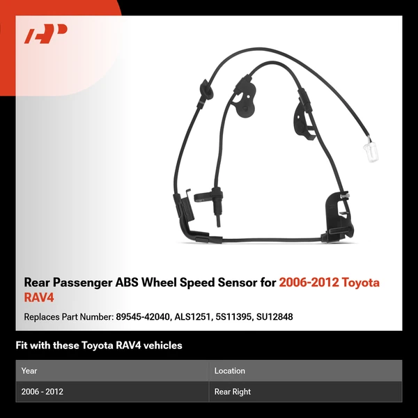 Rear Passenger ABS Wheel Speed Sensor for 2006-2012 Toyota RAV4