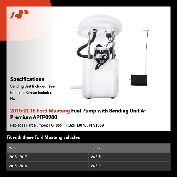 2015-2018 Ford Mustang Fuel Pump with Sending Unit A-Premium APFP0980