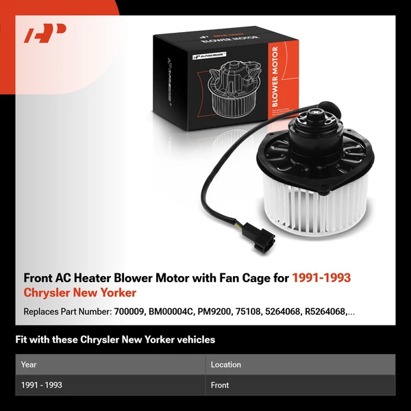 Front AC Heater Blower Motor with Fan Cage for 1991-1993 Chrysler New Yorker