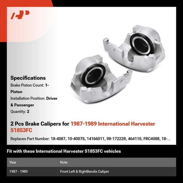 2 Pcs Brake Calipers for 1987-1989 International Harvester S1853FC