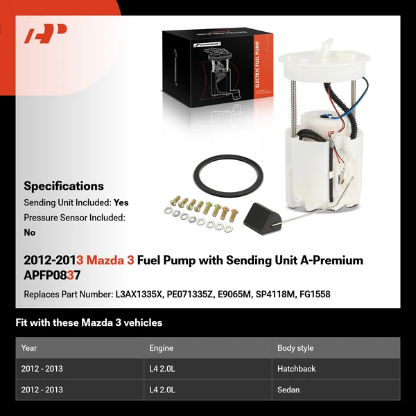 2012-2013 Mazda 3 Fuel Pump with Sending Unit A-Premium APFP0837