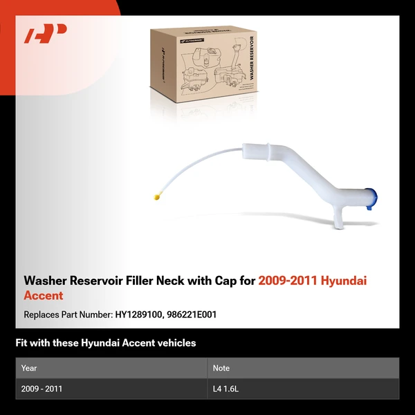 Washer Reservoir Filler Neck with Cap for 2009-2011 Hyundai Accent