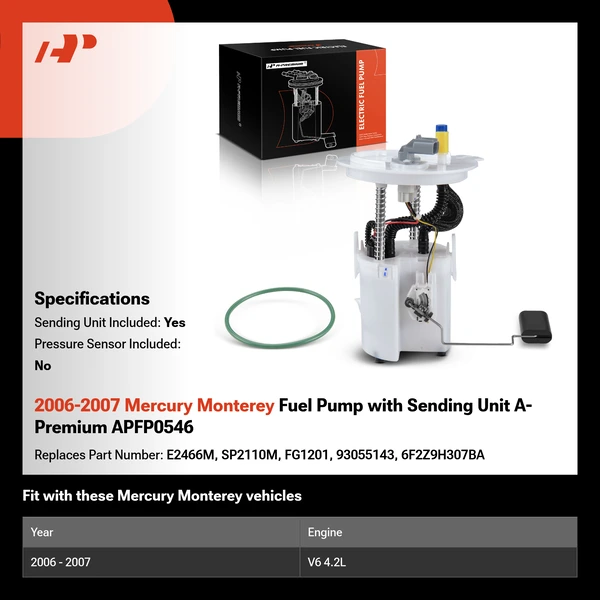2006-2007 Mercury Monterey Fuel Pump with Sending Unit A-Premium APFP0546