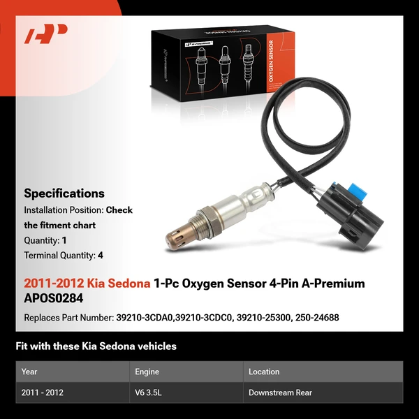 2011-2012 Kia Sedona 1-Pc Oxygen Sensor 4-Pin A-Premium APOS0284