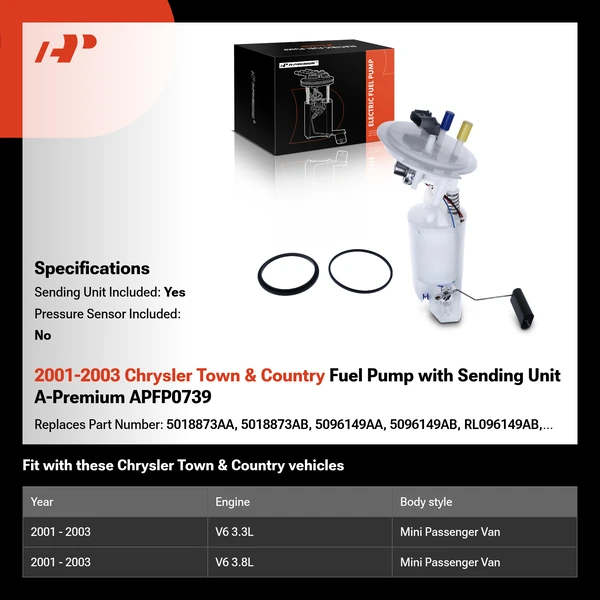 2001-2003 Chrysler Town & Country Fuel Pump with Sending Unit A-Premium APFP0739
