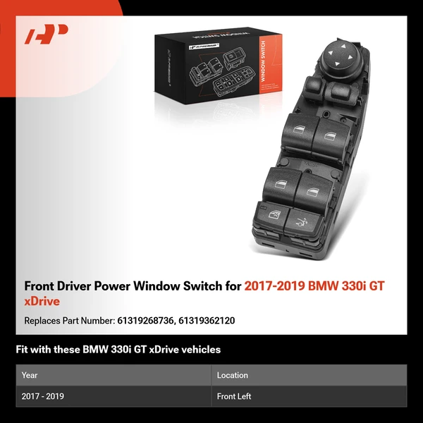 Front Driver Power Window Switch for 2017-2019 BMW 330i GT xDrive