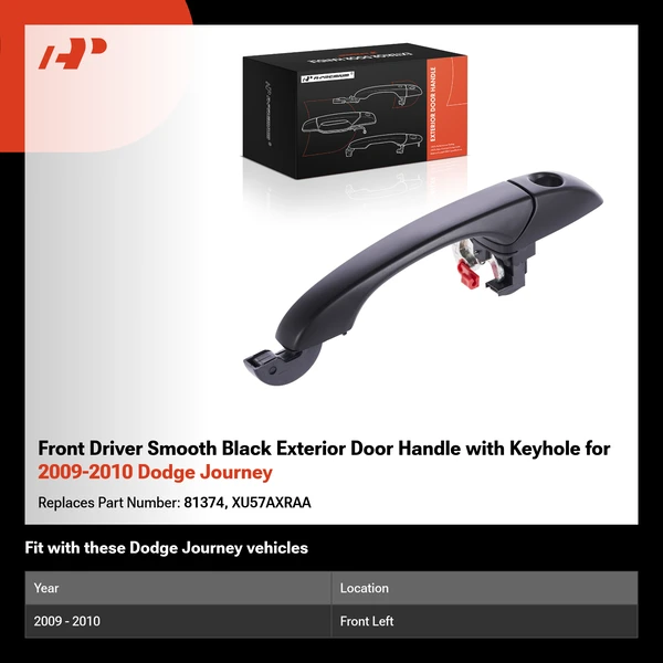 Front Driver Smooth Black Exterior Door Handle with Keyhole for 2009-2010 Dodge Journey