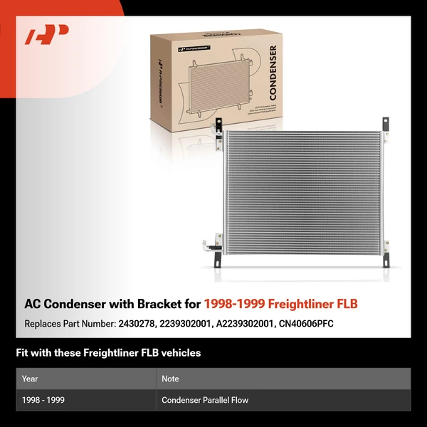 AC Condenser with Bracket for 1998-1999 Freightliner FLB