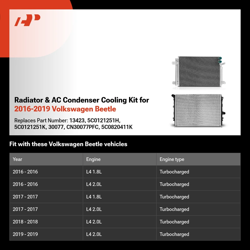 Radiator & AC Condenser Cooling Kit for 2016-2019 Volkswagen Beetle