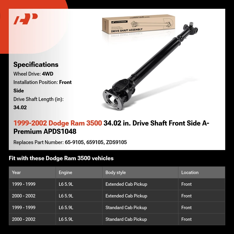 1999-2002 Dodge Ram 3500 34.02 in. Drive Shaft Front Side A-Premium APDS1048