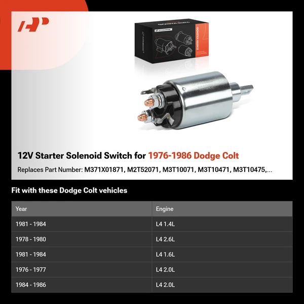 12V Starter Solenoid Switch for 1976-1986 Dodge Colt