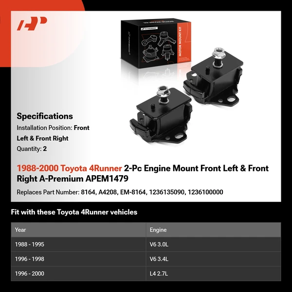1988-2000 Toyota 4Runner 2-Pc Engine Mount Front Left & Front Right A-Premium APEM1479