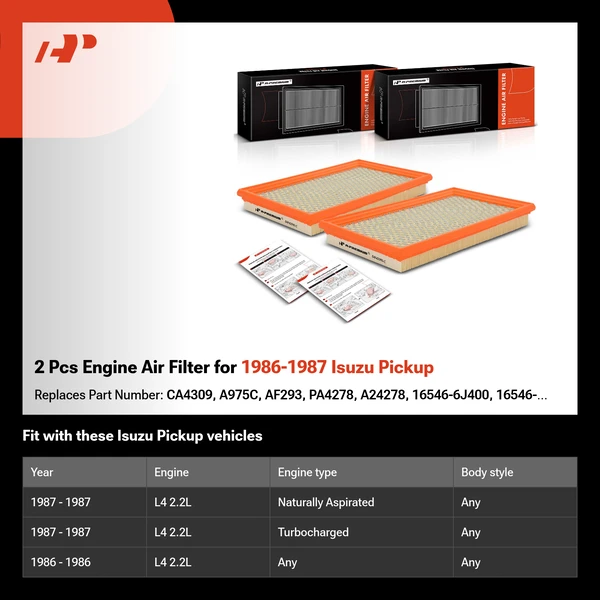 2 Pcs Engine Air Filter for 1986-1987 Isuzu Pickup
