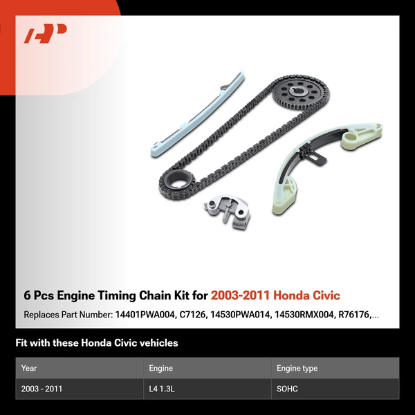 6 Pcs Engine Timing Chain Kit for 2003-2011 Honda Civic