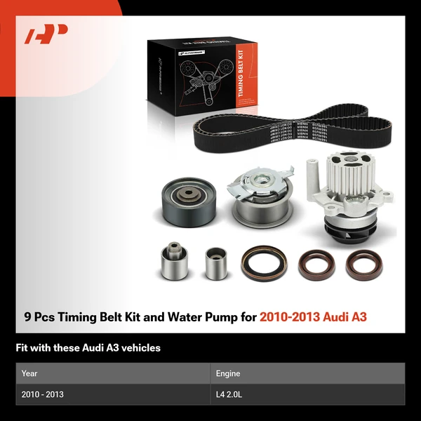9 Pcs Timing Belt Kit and Water Pump for 2010-2013 Audi A3