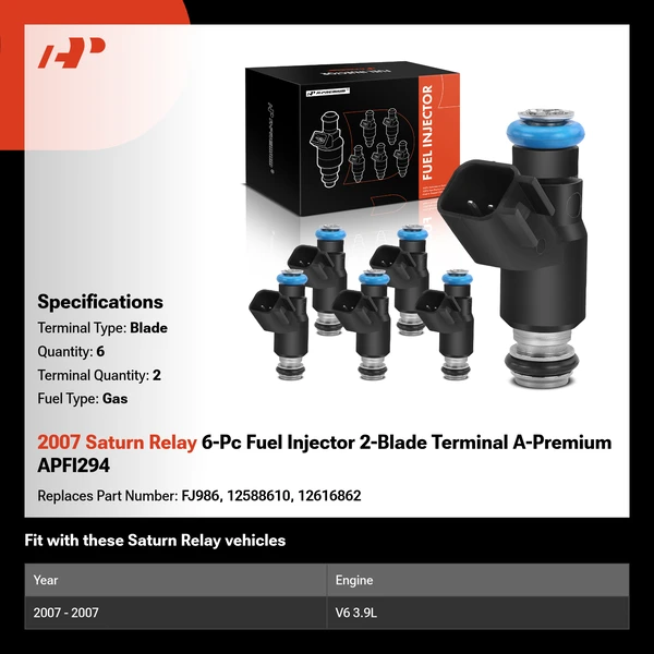 2007 Saturn Relay 6-Pc Fuel Injector 2-Blade Terminal A-Premium APFI294