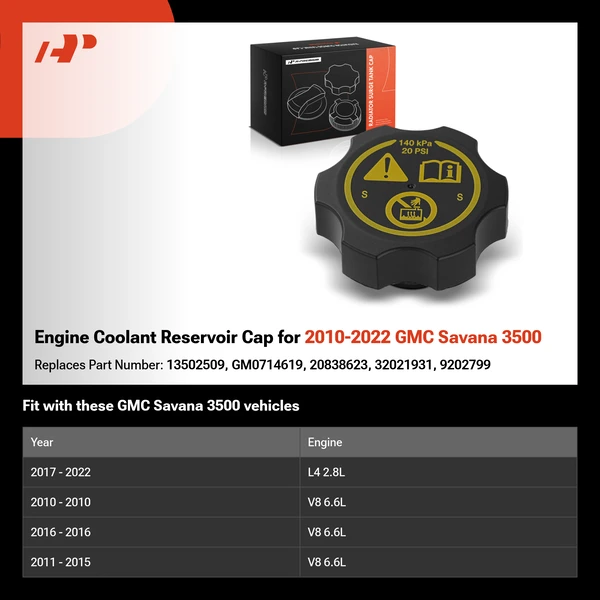Engine Coolant Reservoir Cap for 2010-2022 GMC Savana 3500