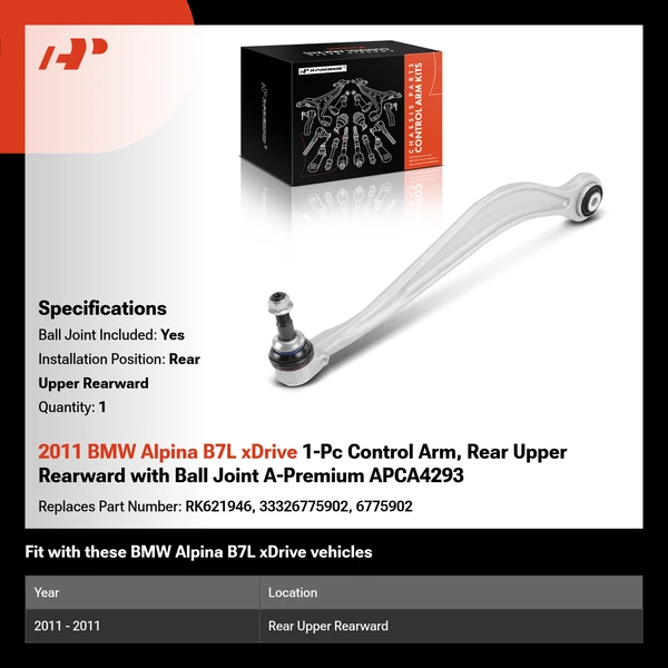 2011 BMW Alpina B7L xDrive 1-Pc Control Arm, Rear Upper Rearward with Ball Joint A-Premium APCA4293