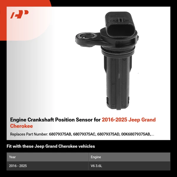Engine Crankshaft Position Sensor for 2016-2025 Jeep Grand Cherokee