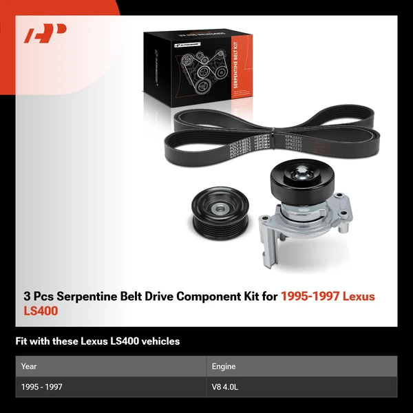 3 Pcs Serpentine Belt Drive Component Kit for 1995-1997 Lexus LS400