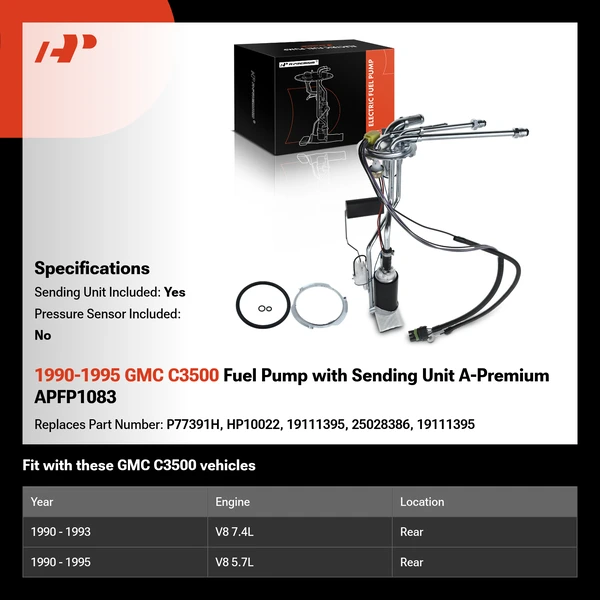 1990-1995 GMC C3500 Fuel Pump with Sending Unit A-Premium APFP1083