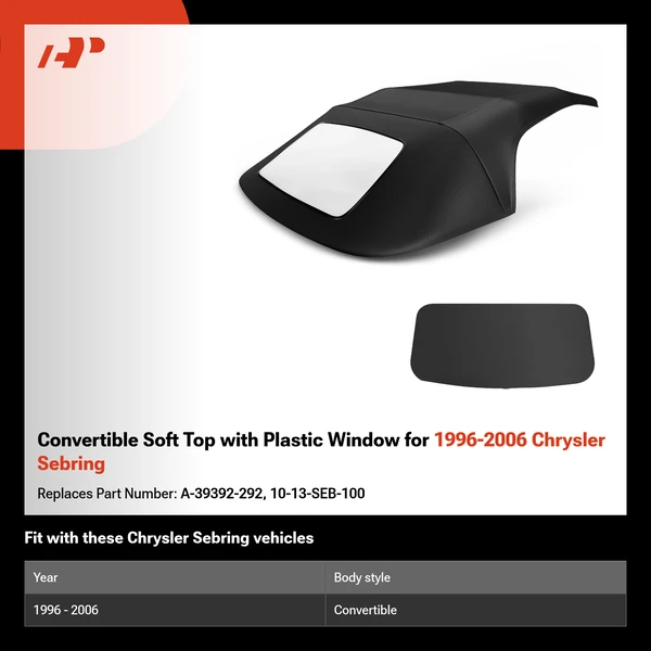Convertible Soft Top with Plastic Window for 1996-2006 Chrysler Sebring