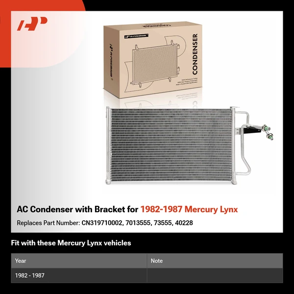 AC Condenser with Bracket for 1982-1987 Mercury Lynx