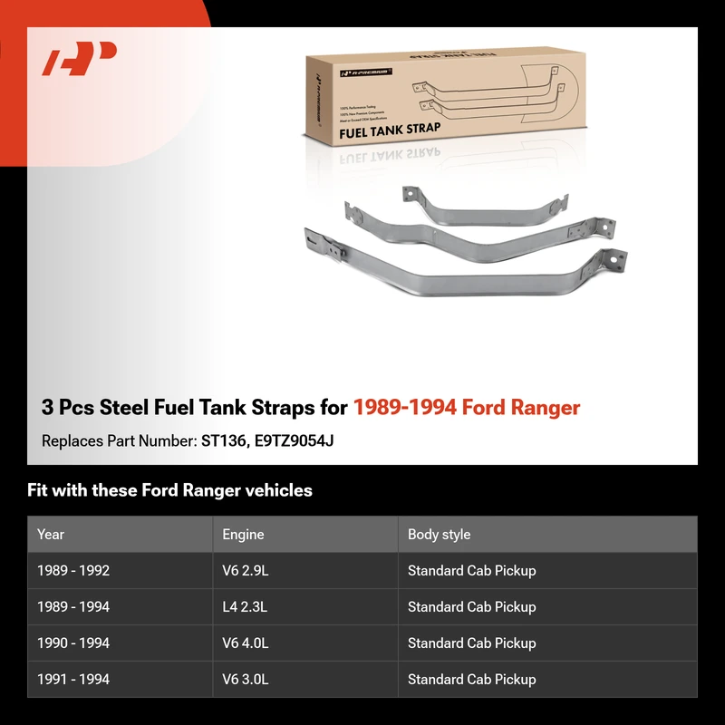3 Pcs Steel Fuel Tank Straps for 1989-1994 Ford Ranger