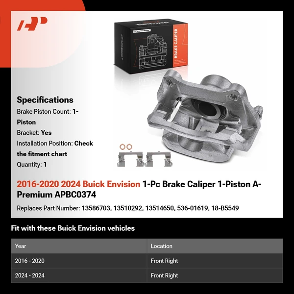 2016-2020 2024 Buick Envision 1-Pc Brake Caliper 1-Piston A-Premium APBC0374