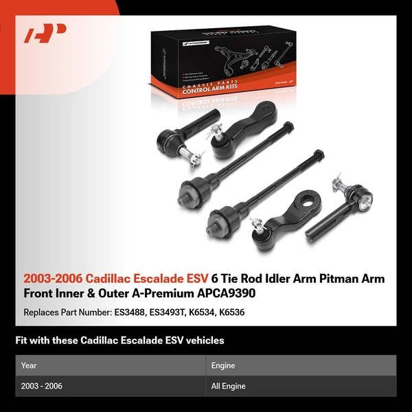 2003-2006 Cadillac Escalade ESV 6 Tie Rod Idler Arm Pitman Arm Front Inner & Outer A-Premium APCA9390