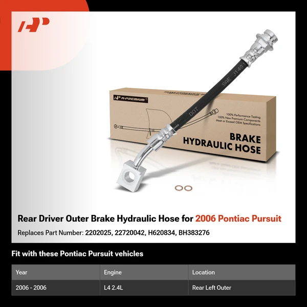 Rear Driver Outer Brake Hydraulic Hose for 2006 Pontiac Pursuit