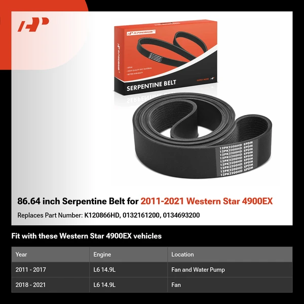 86.64 inch Serpentine Belt for 2011-2021 Western Star 4900EX