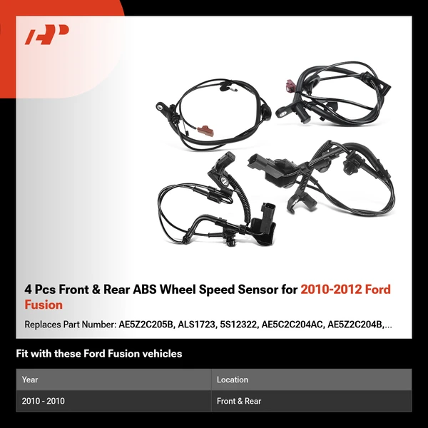 4 Pcs Front & Rear ABS Wheel Speed Sensor for 2010-2012 Ford Fusion
