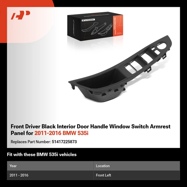 Front Driver Black Interior Door Handle Window Switch Armrest Panel for 2011-2016 BMW 535i