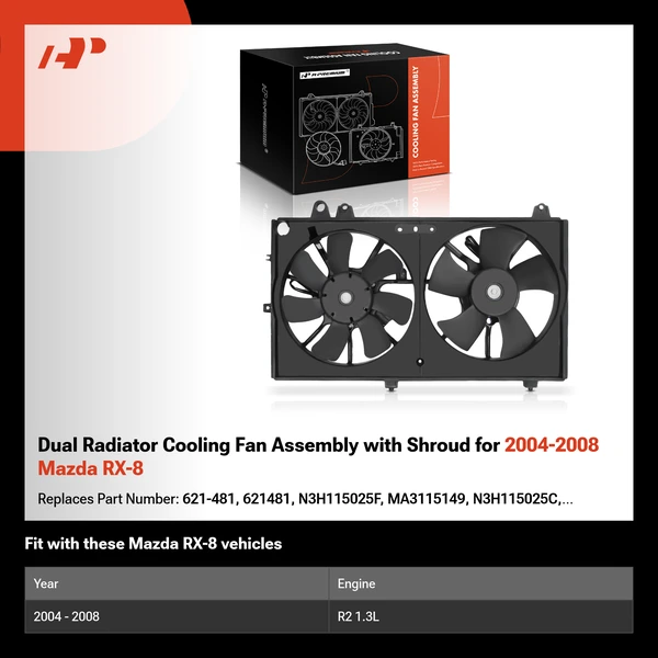 Dual Radiator Cooling Fan Assembly with Shroud for 2004-2008 Mazda RX-8