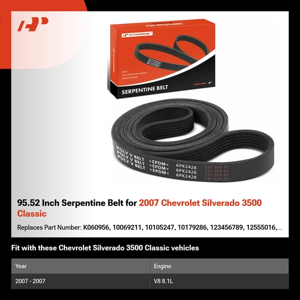 95.52 Inch Serpentine Belt for 2007 Chevrolet Silverado 3500 Classic