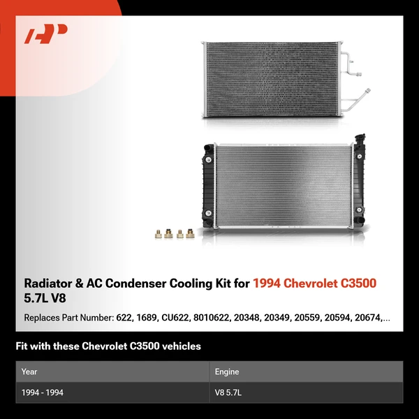 Radiator & AC Condenser Cooling Kit for 1994 Chevrolet C3500 5.7L V8