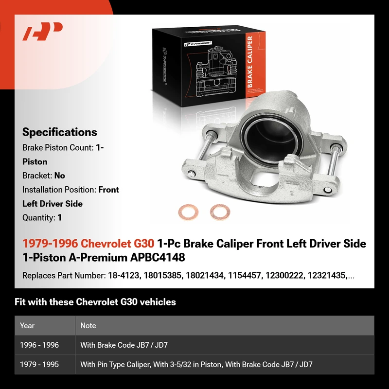 1979-1996 Chevrolet G30 1-Pc Brake Caliper Front Left Driver Side 1-Piston A-Premium APBC4148