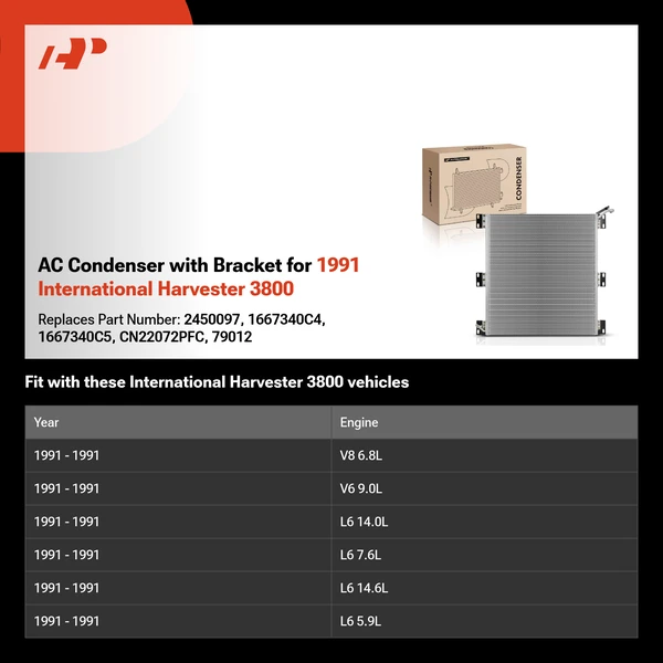 AC Condenser with Bracket for 1991 International Harvester 3800