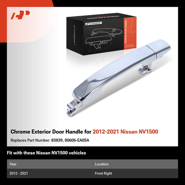 Chrome Exterior Door Handle for 2012-2021 Nissan NV1500