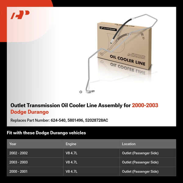 Outlet Transmission Oil Cooler Line Assembly for 2000-2003 Dodge Durango