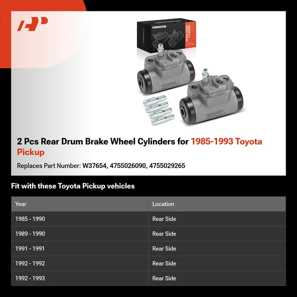 2 Pcs Rear Drum Brake Wheel Cylinders for 1985-1993 Toyota Pickup