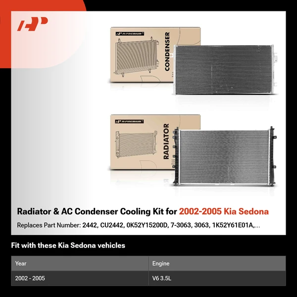 Radiator & AC Condenser Cooling Kit for 2002-2005 Kia Sedona