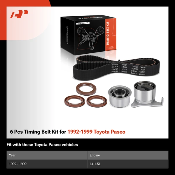 6 Pcs Timing Belt Kit for 1992-1999 Toyota Paseo