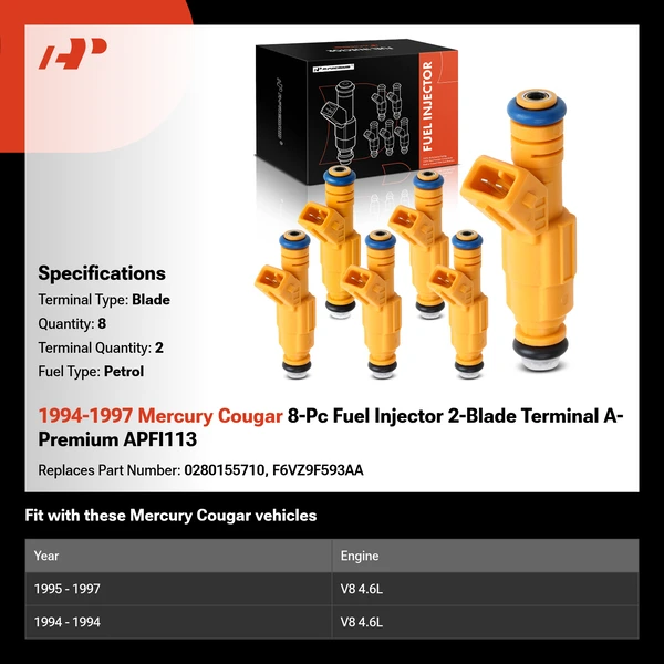 1994-1997 Mercury Cougar 8-Pc Fuel Injector 2-Blade Terminal A-Premium APFI113