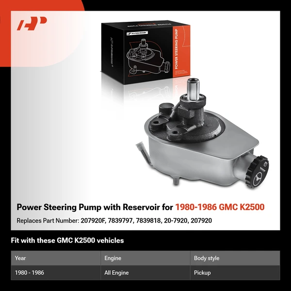 Power Steering Pump with Reservoir for 1980-1986 GMC K2500