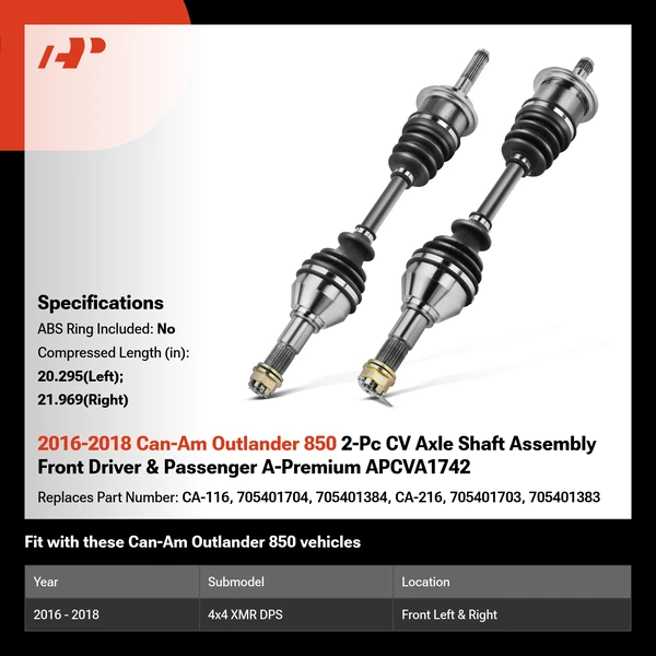 2016-2018 Can-Am Outlander 850 2-Pc CV Axle Shaft Assembly Front Driver & Passenger A-Premium APCVA1742