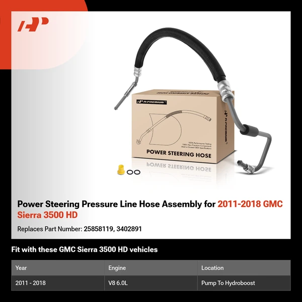 Power Steering Pressure Line Hose Assembly for 2011-2018 GMC Sierra 3500 HD